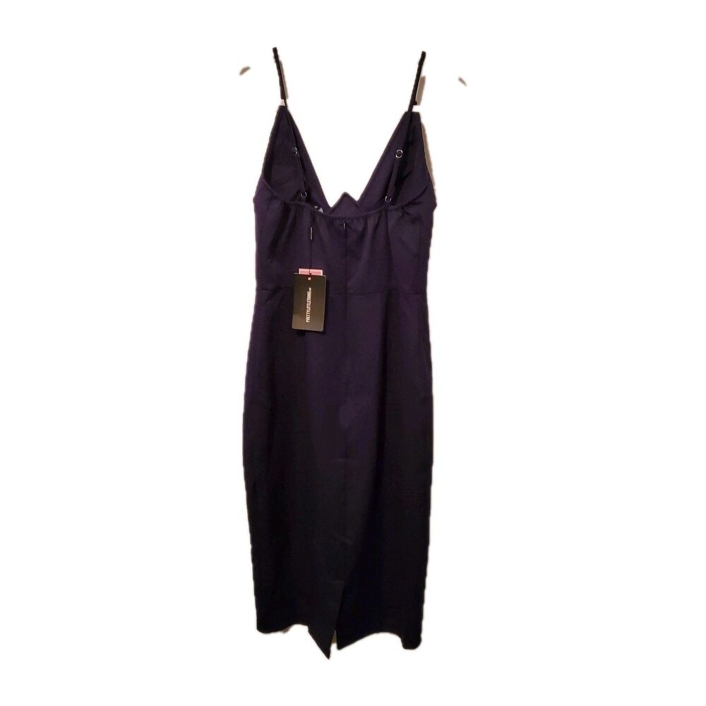 NWT Pretty Little Thing Navy Blue V Bar Binded Midi Plunge Dress 8 Bodycon - Picture 6 of 6